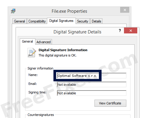 Screenshot of the Optimal Software s.r.o. certificate